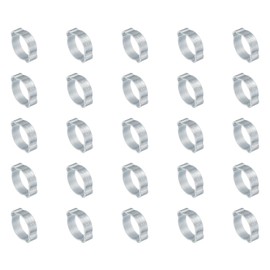 PATIKIL 25 Pack 17-20mm Double Ear Hose Clamp, Galvanized Steel O Clip Crimp Rings for Fuel Petrol Pipe Tube Fitting Connections, Silver Tone