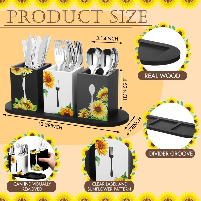 Lineshading 4 Pcs Silverware Caddy Sunflower Kitchen Decor Sunflower Silverware