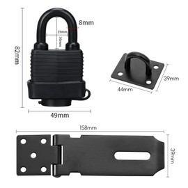 Stainless Steel Door Latch Hasp ＆ Padlock with Screws, 4 Inch Heavy Duty Padlock Hasp and Latch Staple, Waterproof Door Clasp Shed Lock Latch Staple