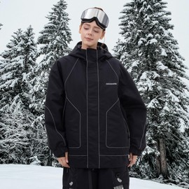 SNOWVERB Womens Snowboard Baggy Snow Night Skiing Jackets Mountain Outdoor Waterproof Snowboard Coats with Hood (US, Alpha, Medium, Regular, Regular, Black)