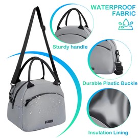 Volumoon Lunch Bag, Insulated Lunch Bags, Portable Lunch Bag with Strap, Waterproof Lunch Bag, Cool Bag, Small, Lunch Carry Bag for Snack Bag, Picnic, School, Work (Grey)