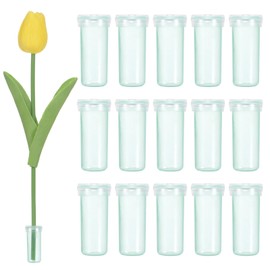M METERXITY 50-Pack Floral Water Tubes, 1.6 Inch 7ml Plastic Flower Tubes with Caps for Flower Arrangements, Fresh Flower Water Tubes [Transparent Green]