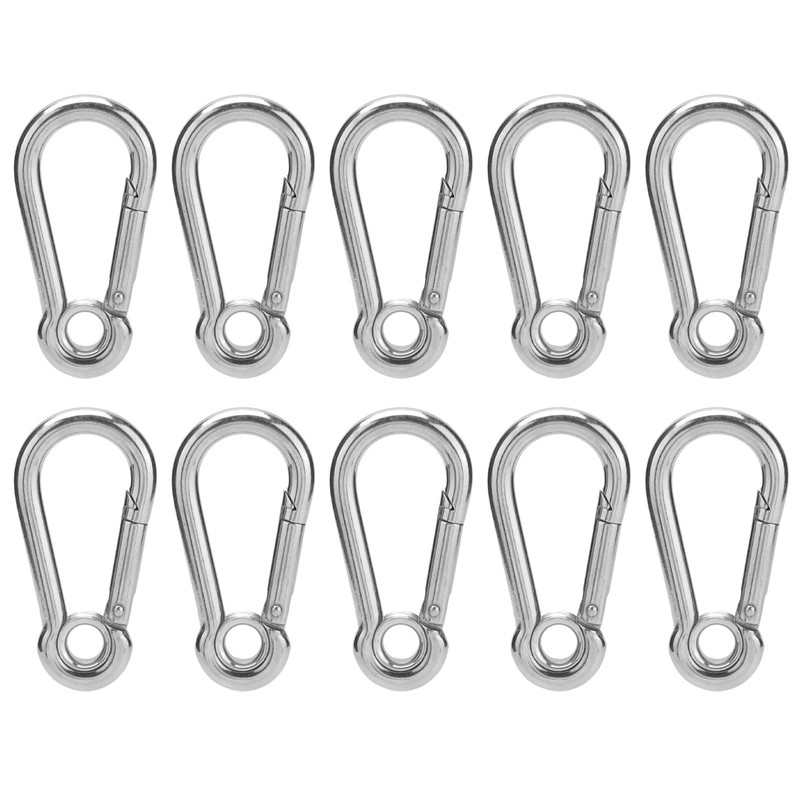 10Pcs Snap Hook Stainless Steel Safety Rope Spring Carabiner Hanging