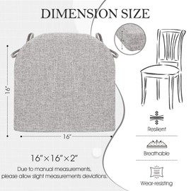 JONA SADO D-Shaped Chair Cushions, 2" Thick Dining Chair Pads Machine-Washable, Seat Cushions for Chair 16" x 16", Set of 4