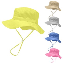 Rayson Sonnenhut Baby Kinderhut Fischerhut UV Schutz Hut mit Breiter Krempe Verstellbarer Kinder Sommer Mütze Mädchen Jungen(Gelb)