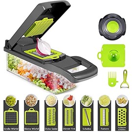 Picadora de Verduras,Picadora de Verduras Multifuncional,Cortador de Dados,Cortador de Verduras con 6 Cuchillas de Acero Inoxidable,Mandoline 16 en 1 (B)