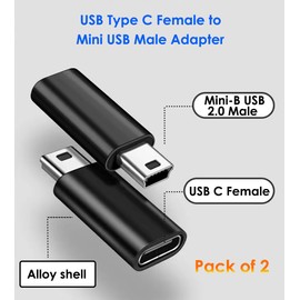 Mepsies USB C to Mini USB Adapter 2 Pack, USB Type C Female to Mini USB 2.0 Type-B Male Adapter, Support Charging and Data Transfer, Black