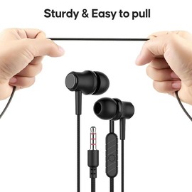 Wired Earbuds in-Ear Headphones with Microphone for Video Conference, 3.5mm Jack Corded Earphone Plug in Earbuds, Earphones for Android and Desktop Compute, 2 Packs (White & Black)