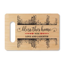 Housewarming Bamboo Cutting Board Gift, Bless This Home With Love And Laughter, Christian Cutting Board Home Kitchen Decor, New Home Gifts Ideas, Gifts For Family Mom Dad Grandma Grandpa -14