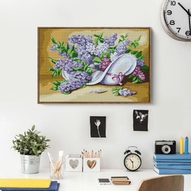 Qeerysew Cross Stitch Kits Stamped Full Range of Embroidery Starter Kits for Beginners DIY-Lilac (Printed) 14CT24.4×17.3 inches