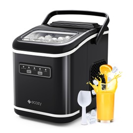 Ecozy Countertop Ice Maker, Portable, Self-Cleaning, 9 Bullet Ice Cubes in 6 Mins, 26lbs/24Hrs, Ice Maker Machine with Ice Bags, Handle, Standing Scoop and Basket, Black, IM-BS261C