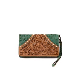 Dev Export Tooled Leather Hand Tooled Carving Wallet Western Style Three Fold Women Clutch