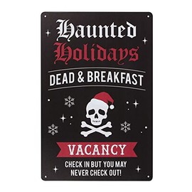 Spooky Multicolor "Haunted Holidays Dead & Breakfast" Metal Sign - 30cm x 20cm (1 Pc.) - Gothic Take on Classic Bed and Breakfast Signage - Perfect for an Alternative Christmas Decor