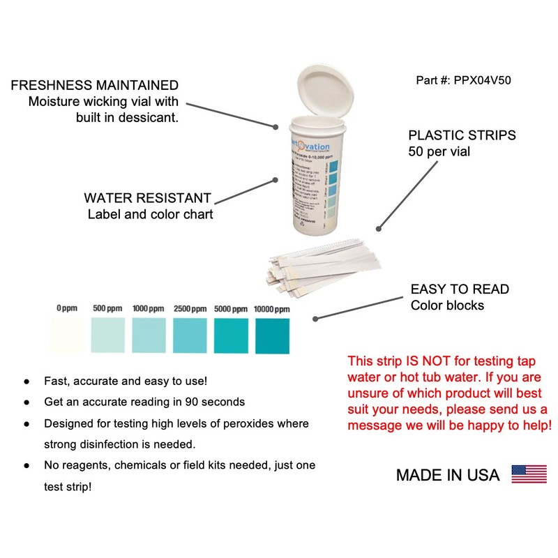 Very High Level Peroxide Test Strips, 0-10,000 ppm [Vial of