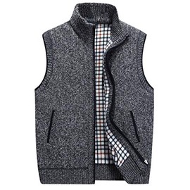 LemonGirl Mens Casual Slim Full Zip Knitted Sweater Vest with Pocked DeepGray
