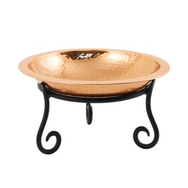 Achla Designs BBHC-01-S1 Hammered Short Stand Birdbath, Polished Copper Plated
