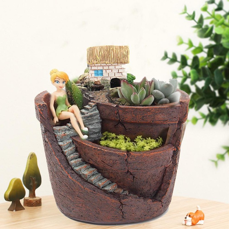 Plants Potted Resin Flower Pots Sweet House Fairy Garden Planter