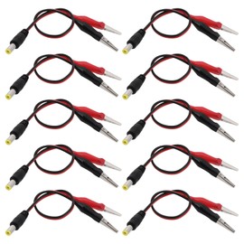 eMagTech 10Pcs Dual Alligator Clips to 5.5x2.1mm Male Plug Connector 25cm for LED Light Strip CCTV System Router