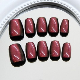 Extra Short Press on Nails Coffin Fake Nails Cat Eye Acrylic Nails Glossy Glitter Artificial Nails Purple Red Full Cover False Nails Reusable stick on nails for Women 30 Pcs