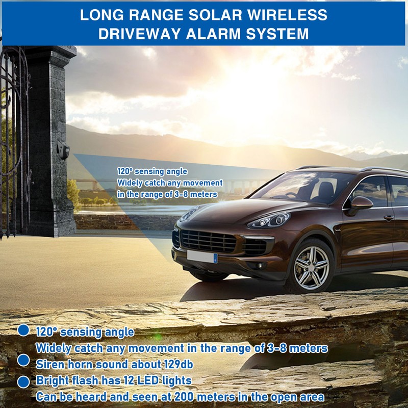 Infrared Sensor Doorbell Solar Driveway Alarm Strobe Light Outdoor Security