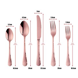 Bisda Copper Silverware Set, 20 Piece Premium 18/8 Stainless Steel Hammered Kitchen Utensil Flatware Cutlery Sets of 4, Mirror Polish, Dishwasher Safe