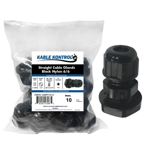 Kable Kontrol Nylon Cable Glands 1-1/4” Straight Gland 11.5 NPT