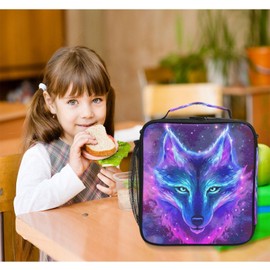 ALAZA Wolf Lunch Box Galaxy Lunch Box Starry Wolf Insulated Lunch Bag Cooler Bag with Shoulder Strap Thermal Meal Tote Kit for School Picnic