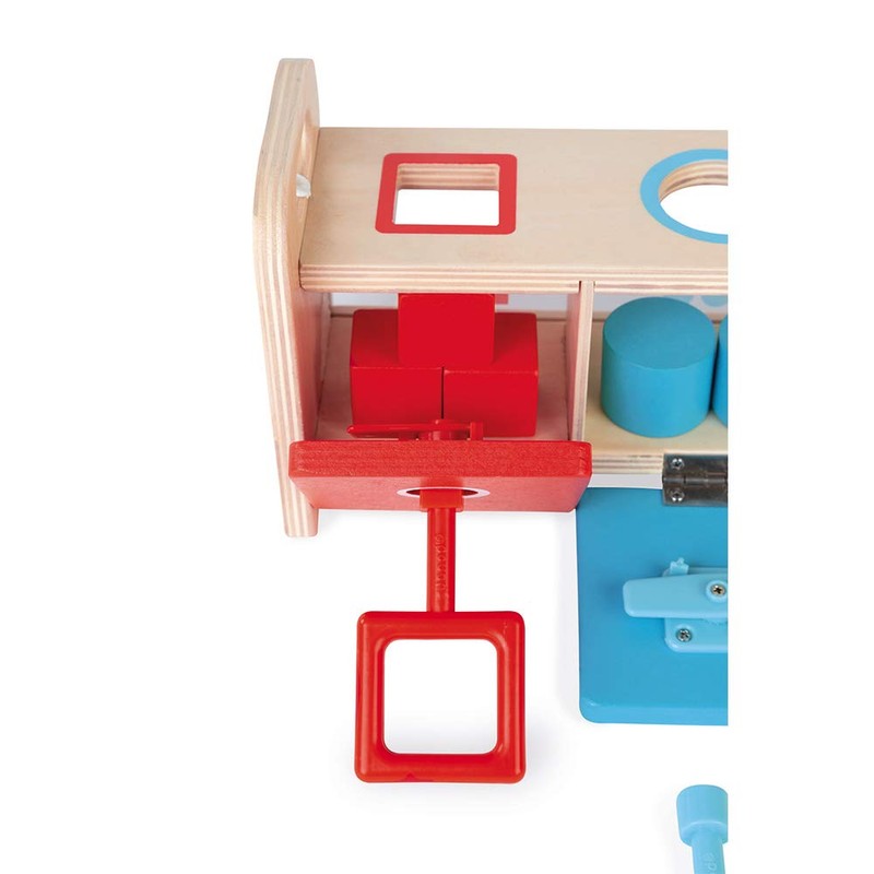Janod Shape Sorter Box with Keys – Wooden Sorting Toy