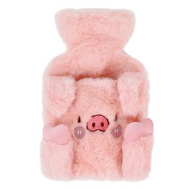 MilyaDE 350 ml Hot Water Bottle with Cover Plush Bed Bottle Hot Bag Fleece Cover Fluffy Washable Pink Pig