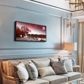 Red Tree Moon Wall Pictures Works Framed Canvas Wall Art For Living Room Large Size Wall Decor For Bedroom Starry Sky Landscape Wall Painting Office Decor Room Home Decoration Black Frame 20" X 40"