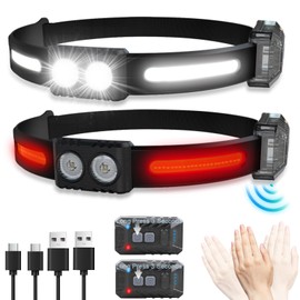 Headlamp Rechargeable,1200 Lumen Ultra-Light Bright Headlamp Flashlight,LED Rechargeable Headlight with White Red Light,5 Mode Waterproof Motion Sensor Head Lamp,for Fishing,Running,Camping,Cycling