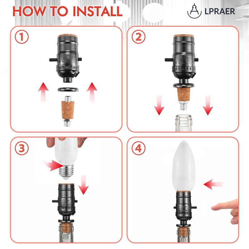 2 Set DIY Wine Bottle Lamp Kit with E26 LED