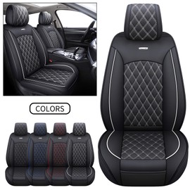 YIERTAI Car Front Seat Covers Universal Fit Compatible with Kia Rogue Maxima Edge Sorento Escape with Waterproof Faux Leather, 2 PCS Front Black-White