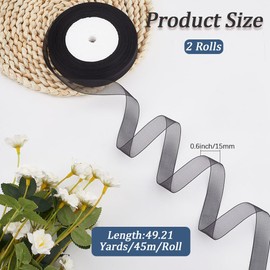 CABODYALS 2 Rolls 100 Yards 5/8 Inch Thin Blue Sheer Organza Ribbon Transparent Silk Chiffon Mesh Clear Tulle Yarn Fabric Ribbons Bulk for Sewing Making Crafts Gift Wrapping Wreaths Christmas Decor