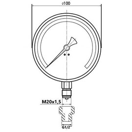 100mm 1,6 Bar Side Entry Manometer Pressure Gauge M20x1,5 + 1/2" BSP Reduction