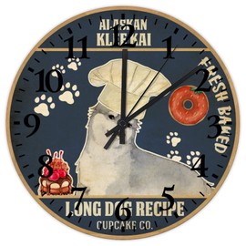 Clock Wood Funny Baking Alaskan Klee Kai Cupcake Co. Fresh Baked Long Dog Recipe Rustic Wood Wall Clock Non Ticking Arabic Numbers Dog Lover Dog Poster Bakery Poster Round Clock 10 Inch