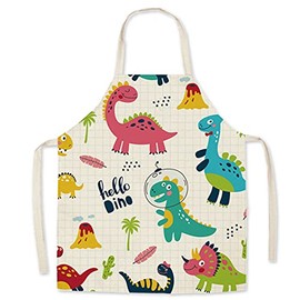 Eyands Kids Apron for Cooking and Baking - Cute Linen Pattern Kitchen Apron for Kids for Cooking and Painting, Garden Apron, Dinosaur