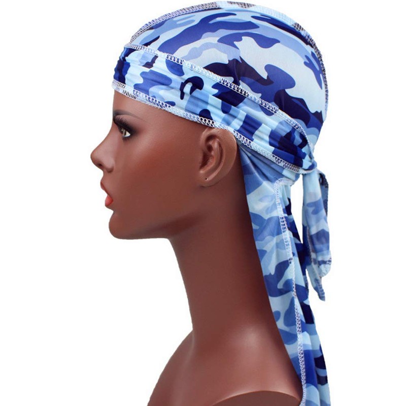 Men Camo Silk Durag Long Straps Silky Durags Bandana Waves