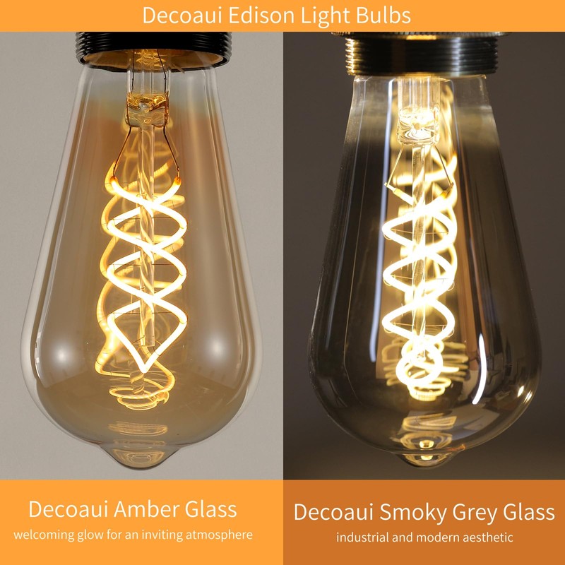 Decoaui E26 ST64 Vintage Edison Light Bulbs, Smoky Grey Coated