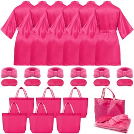 24 Pcs Sleepover Party Supplies for Girls 6 Spa Party Robes 6 Headbands 6 Spa Masks 6 Tote Bags