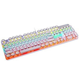 YSCP Teclado mecánico para juegos estilo máquina de escribir, retroiluminado por LED, con cable y interruptor azul, teclado redondo retro, 104 teclas (blanco LED de 104 teclas)