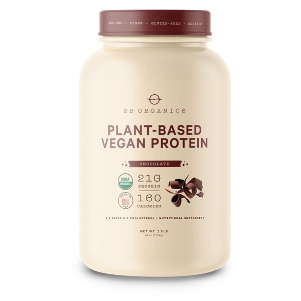 Sun Bay Organics Chocolate Vegan Protein Powder - 1.46 lb of Plant Based Organic 21g Protein Blend Shake Mix - Soy, Dairy, and Gluten Free