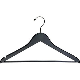 Black Rubberized Wooden Suit Hangers with Solid Wood Bar, Flat Rubber Coated Hangers with Chrome Swivel Hook & Notches (Set of 25) by The Great American Hanger Company