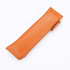 Vintage Soft Genuine Leather Pencil Case with Zipper Closure, Pen Pouch Retro Stationery Bag Holder Organizer Storage for Students Businessmen and Artists