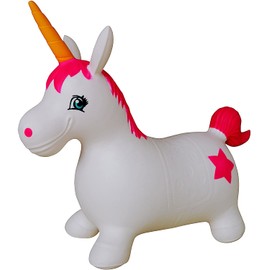 Unicorn Bouncer with Hand Pump, Inflatable Space Hopper, Ride-on Bouncy Animal (White)