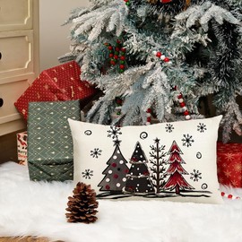 RABUSOFA Christmas Pillow Covers 12x20 Inch,Outdoor Christmas Tree Decorations Pillows Decorative Throw Pillow Cases Winter Xmas Lumbar Cushion Covers for Home Decor Couch Holiday(2-12)