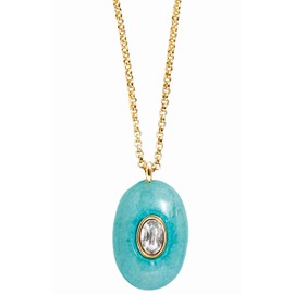 Razzberry Natural Stone Pendant Necklace, 14k Gold Plated Stainless Steel, Wateproof, Hypoallergenic, 61cm (Blue)