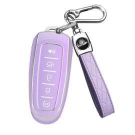 QBUC Ford Key fob Cover,TPU 360°Car Key Case Protector with Keychain Compatible with Ford C-Max Edge Escape Expedition Explorer Flex Focus Taurus Lincoln MKS MKT MKX Navigator Accessories (Purple)