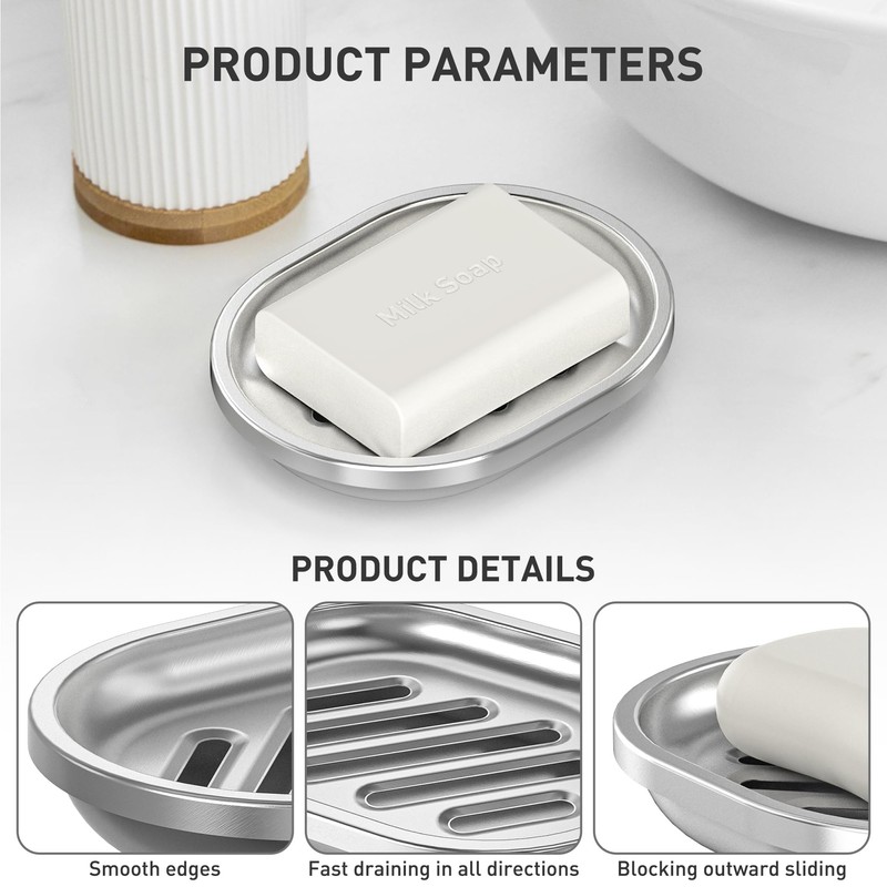 Soap Dish,Stainless Steel Soap Holder with Drain Spout,Brushed Metal Soap