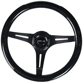 NRG Innovations NRG-ST-015BK-BSB Classic Wood Grain Steering Wheel, 350mm 25mm Deep, 3 black Spokes-Black Sparkled Color